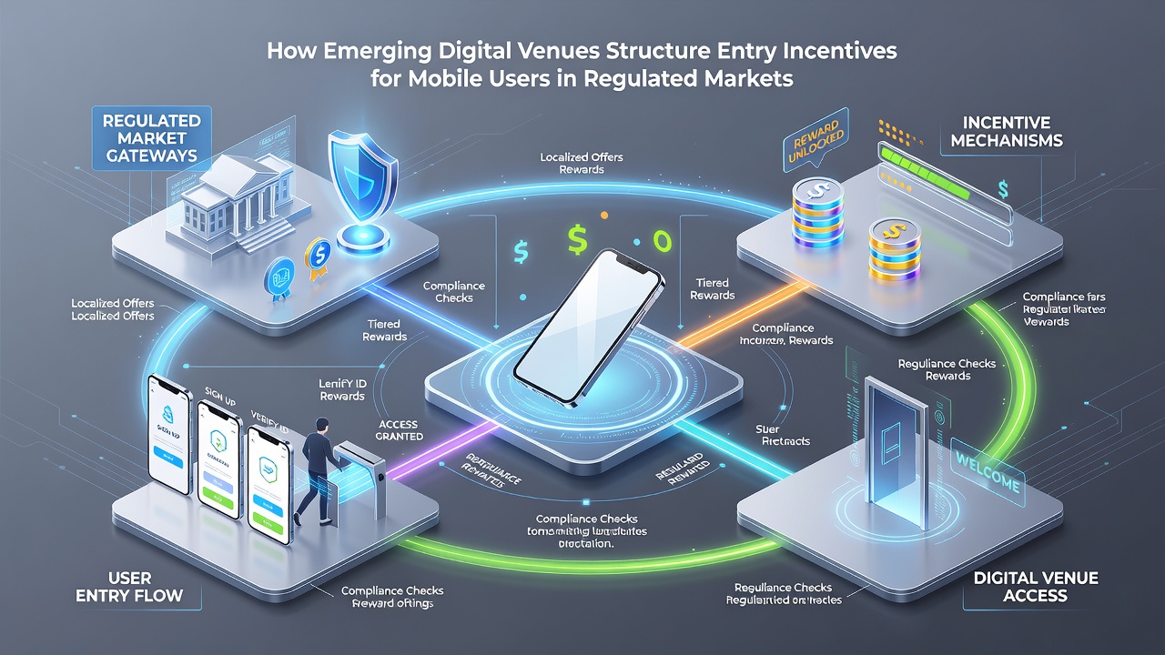 Digital venue interface showing structured entry incentives and mobile user onboarding process